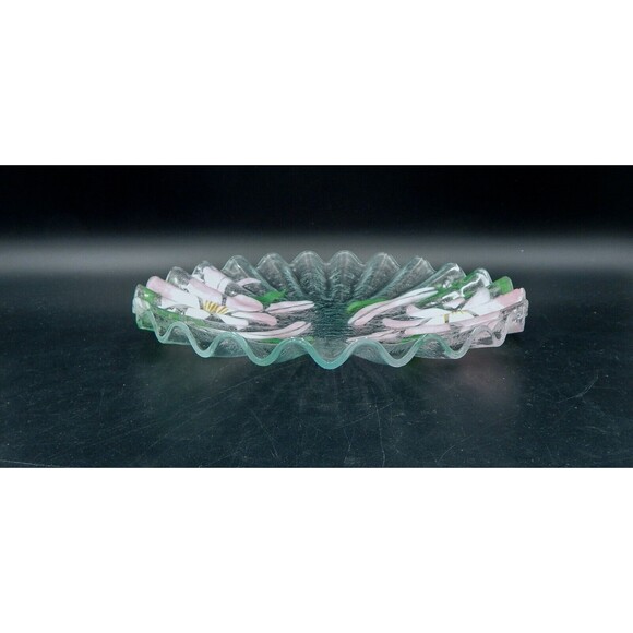 Sydenstricker Art Fused Glass Pink Lily Plate Ruffle Rim Platter 12 Inch - Picture 6 of 6
